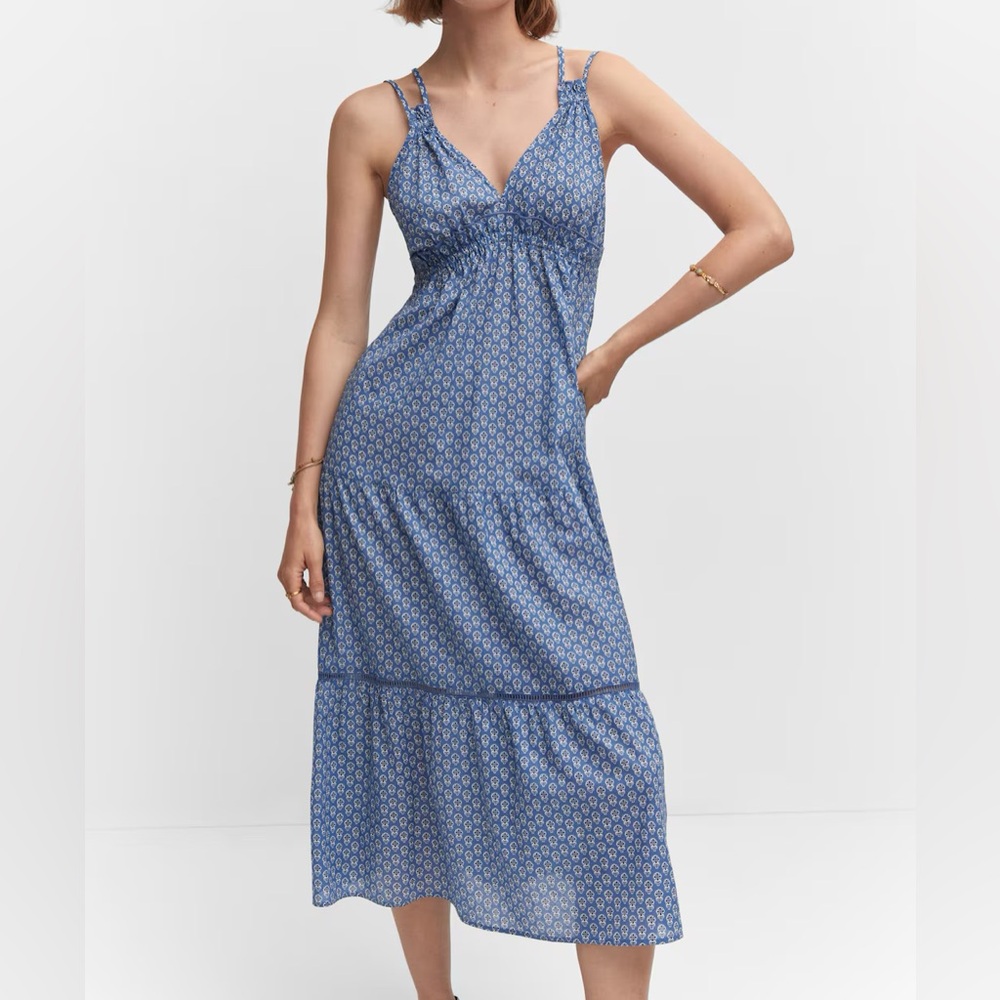 NWOT Mango Blue Print Midi Dress - size XS
